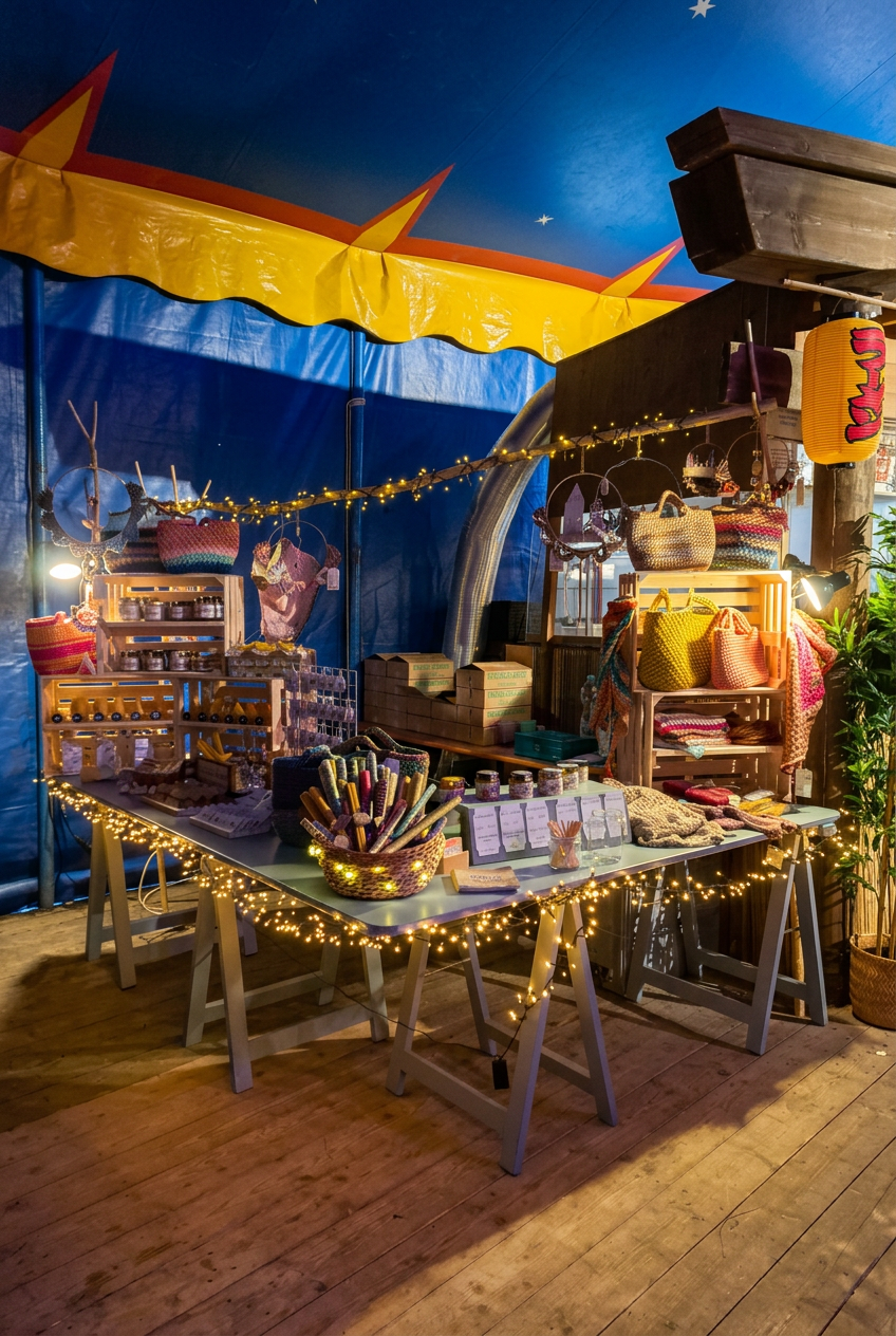 Zugeschnittenes und aufgehelltes Foto des Marktstands